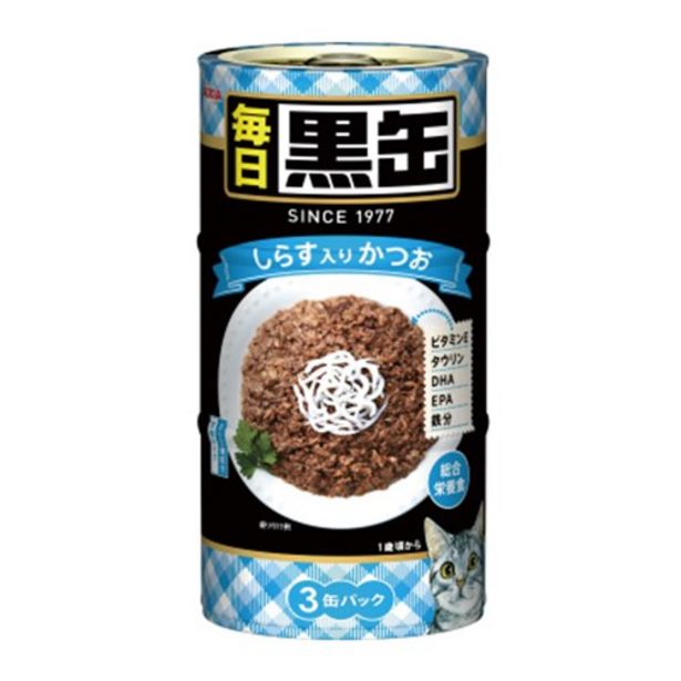 ◇ 黒缶（mainichi)3p しらす入りかつお 猫 ウェット 缶詰のオファーを￥239で
